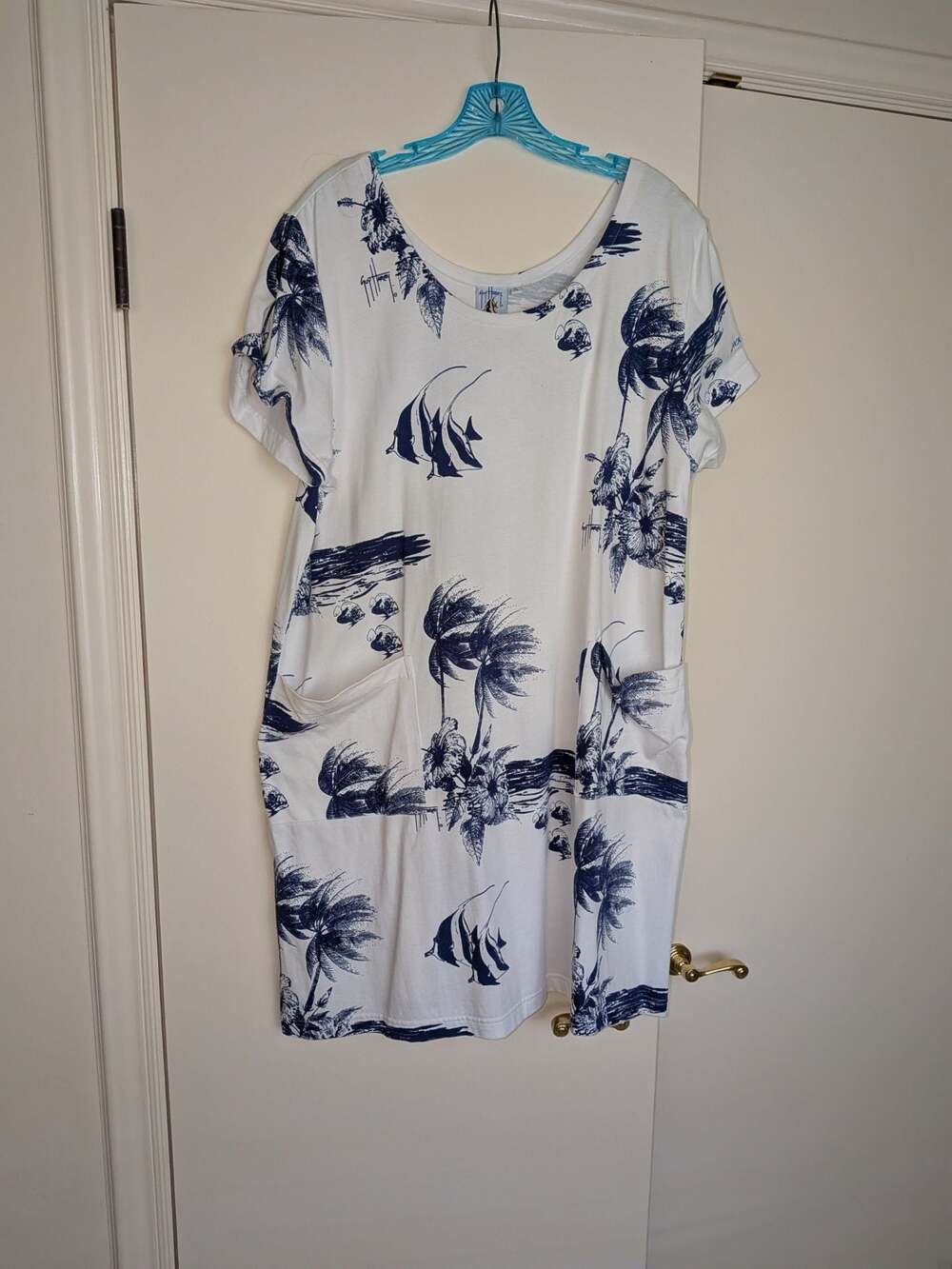 Guy Harvey by Aftco Bluewater Tropical Fish and Palm Tree Print Cotton Dress